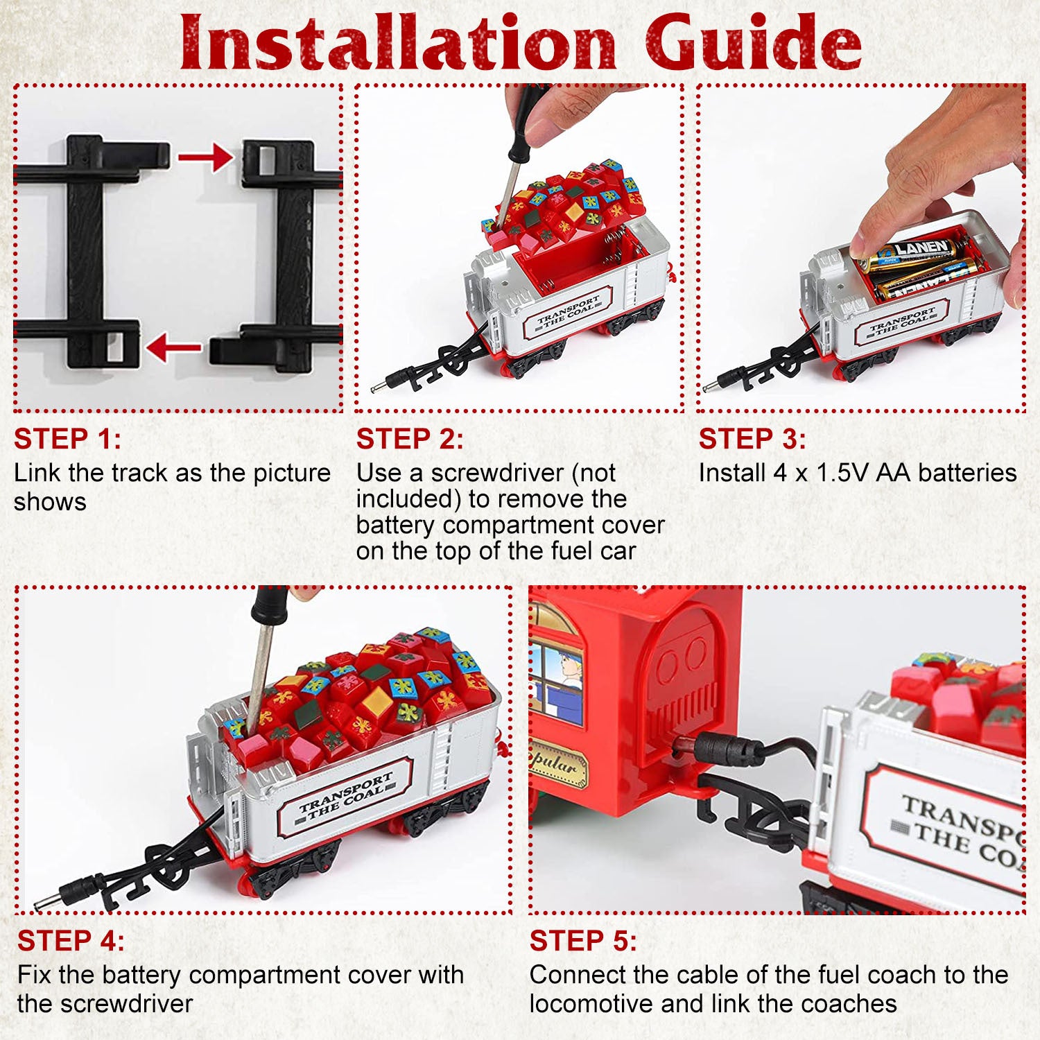 Electric Christmas Train Set – Battery Steam Train with Sound & Light