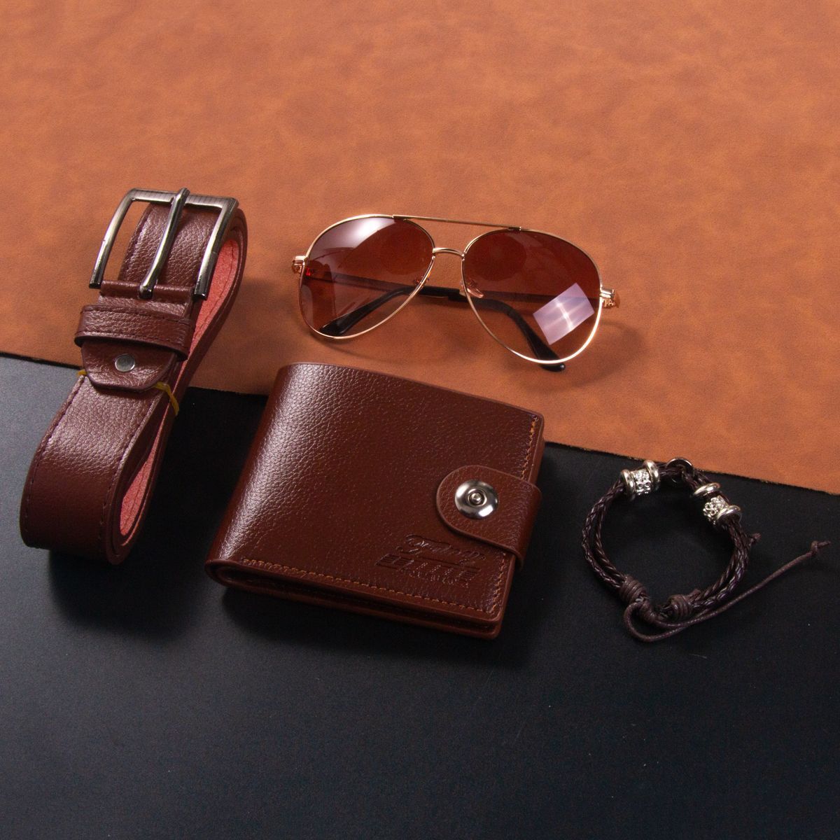 Men's Gift Set Wallet Belt Bracelet Sunglasses