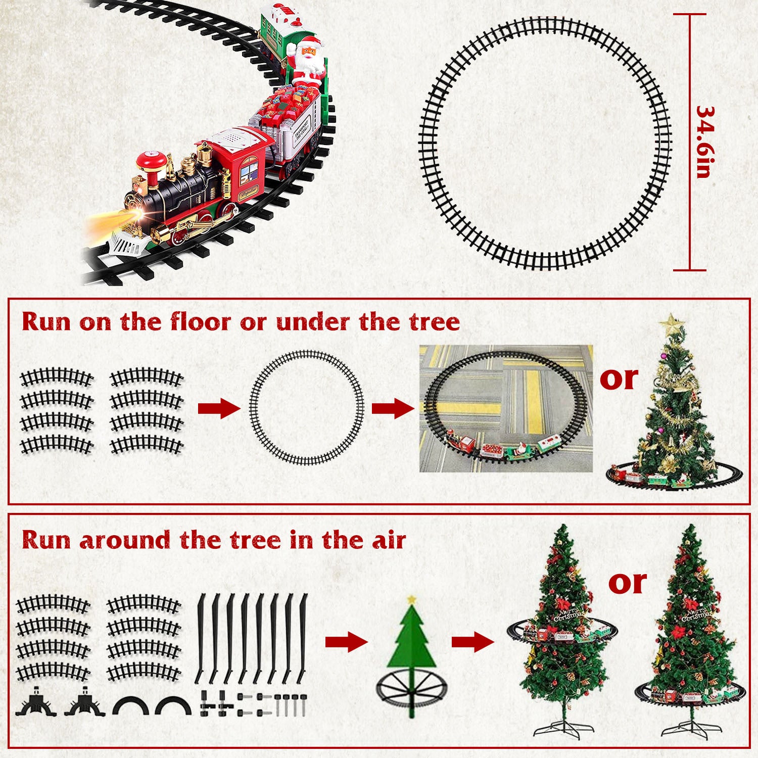 Electric Christmas Train Set – Battery Steam Train with Sound & Light