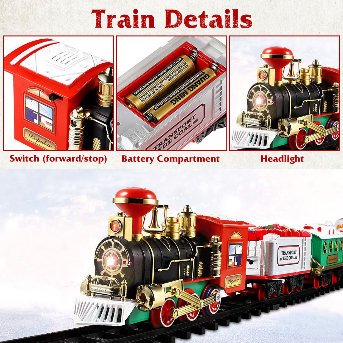 Electric Christmas Train Set – Battery Steam Train with Sound & Light