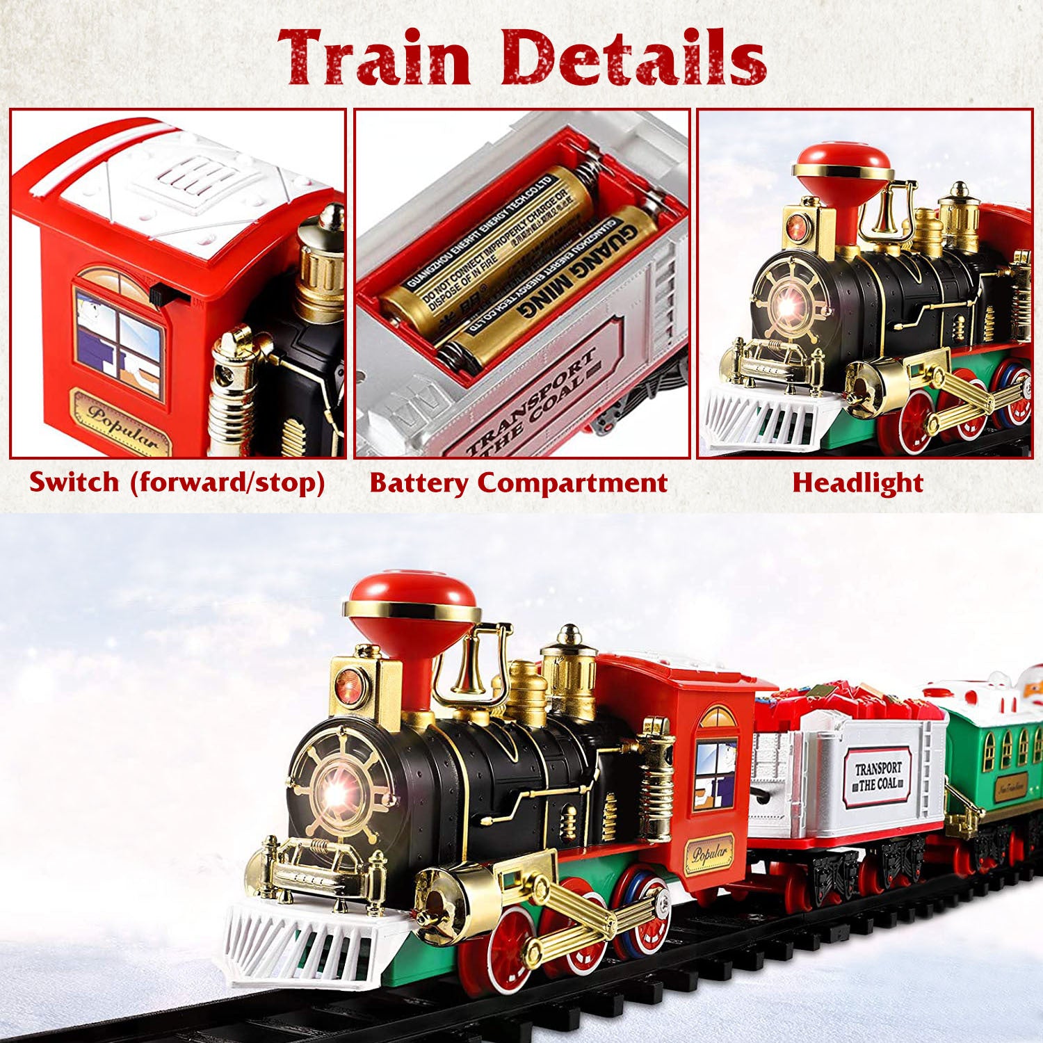 Electric Christmas Train Set – Battery Steam Train with Sound & Light