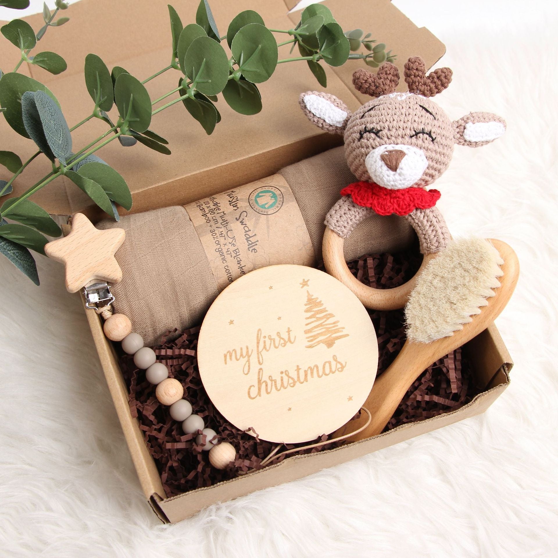 Christmas Reindeer Baby Baby Shower Gift Set Wooden Panda Toy