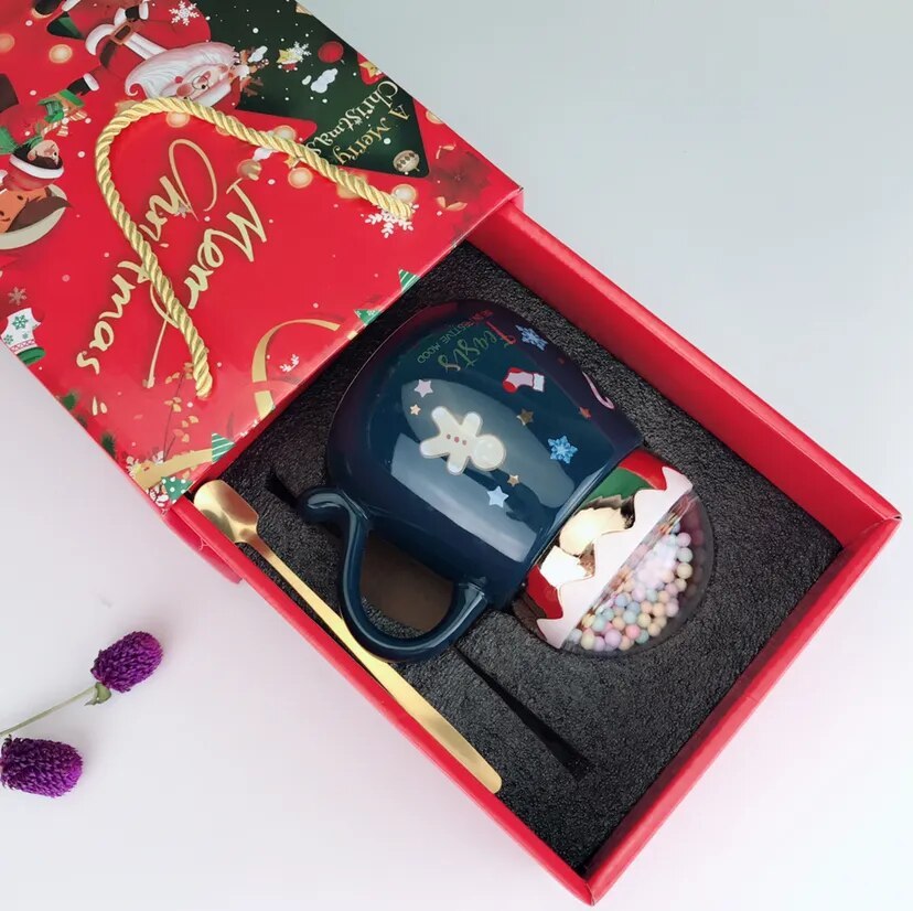 Christmas Mug Gift Set – Ceramic Cup with Lid & Spoon in Xmas Box