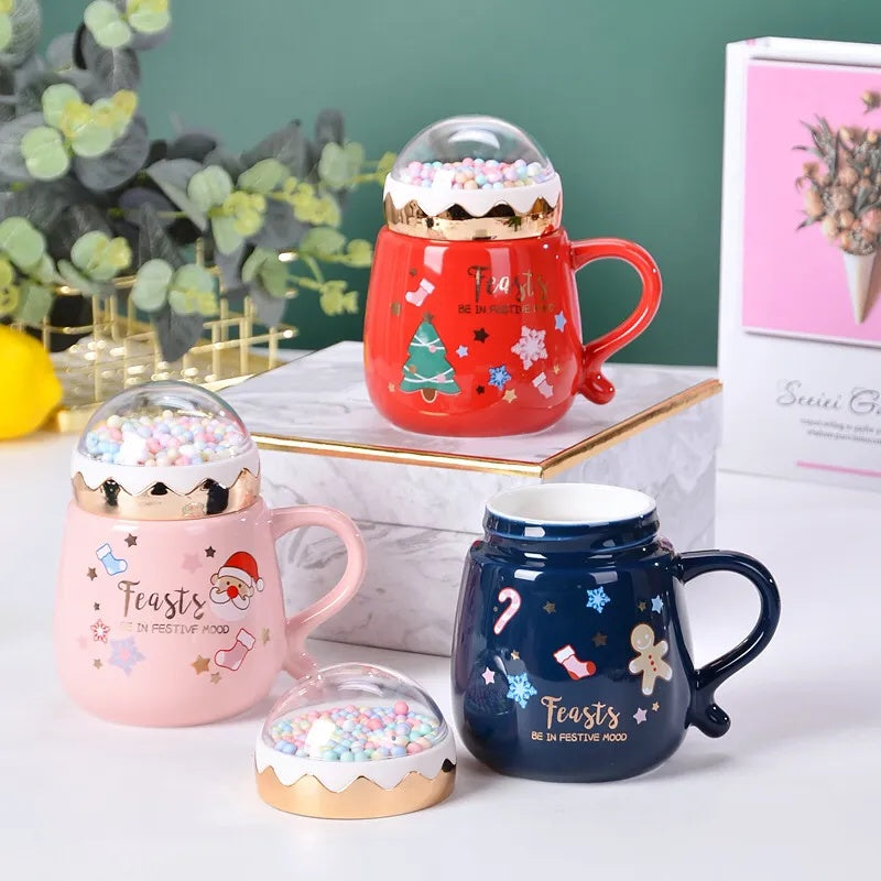 Christmas Mug Gift Set – Ceramic Cup with Lid & Spoon in Xmas Box