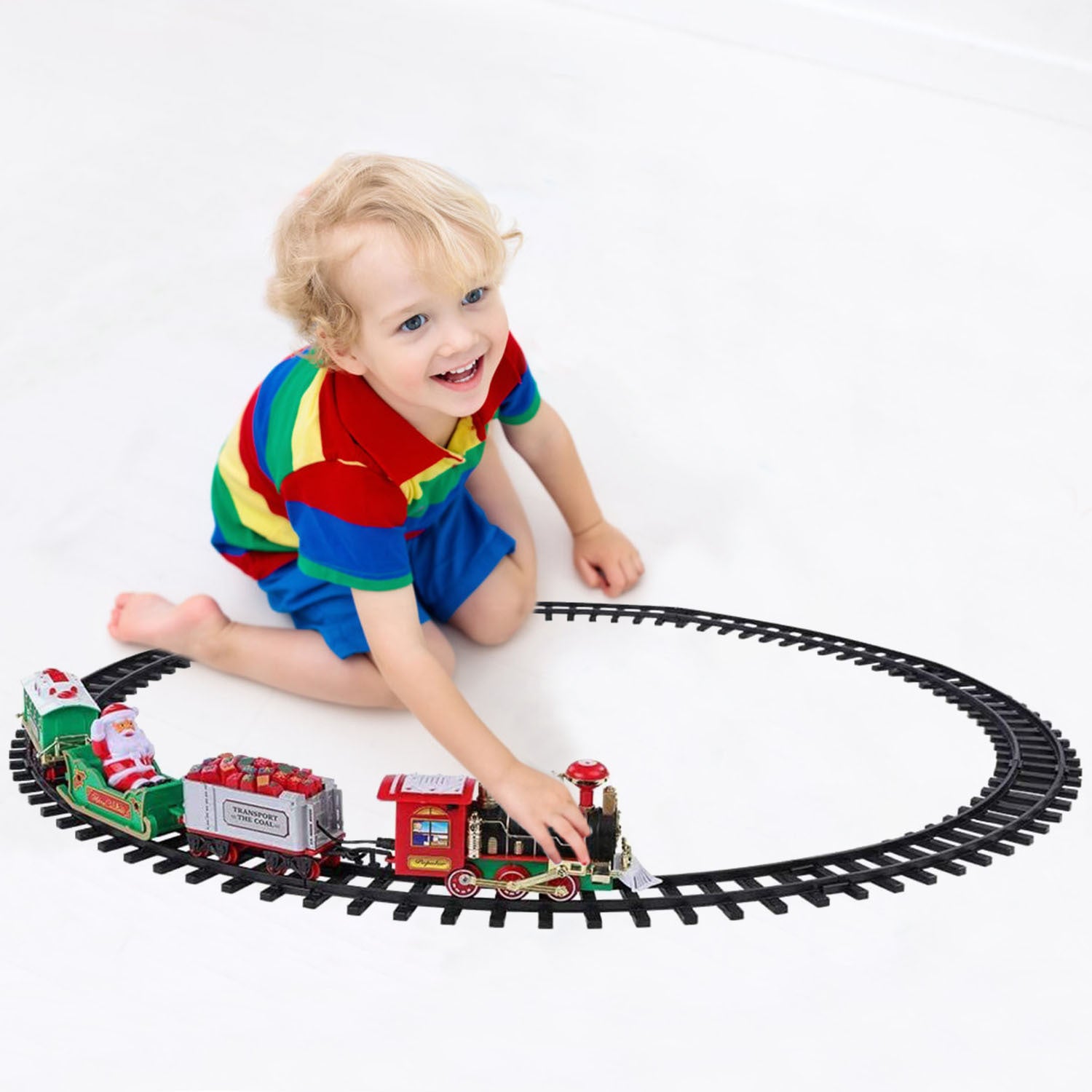 Electric Christmas Train Set – Battery Steam Train with Sound & Light