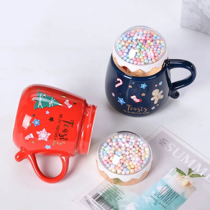 Christmas Mug Gift Set – Ceramic Cup with Lid & Spoon in Xmas Box